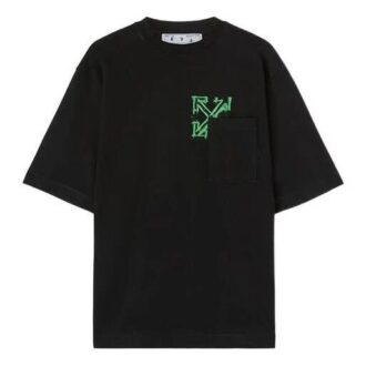 Off-White Men’ s SS22 Arrow Spray Painting Short Sleeve Loose Fit Black T-Shirt