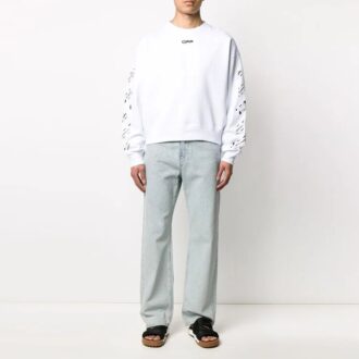 Off-White Men’ s SS22 Back Arrow Printing Round Neck Long Sleeves Loose Fit White