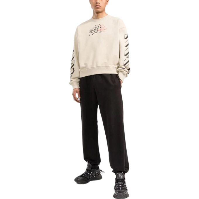 Off-White Men’ s SS22 Back Classic Logo Printing Round Neck Long Sleeves Ordinary Version