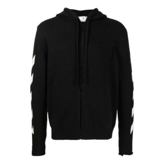 Off-White Men’ s SS22 Back Classic Logo Printing Zipper Hooded Long Sleeves Ordinary Version Black
