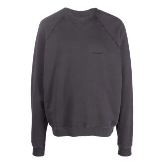 Off-White Men’ s SS22 Back Logo Printing Round Neck Pullover Long Sleeves Ordinary Version Dark Grey