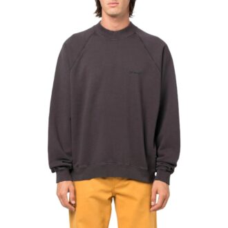Off-White Men’ s SS22 Back Logo Printing Round Neck Pullover Long Sleeves Ordinary Version Dark Grey