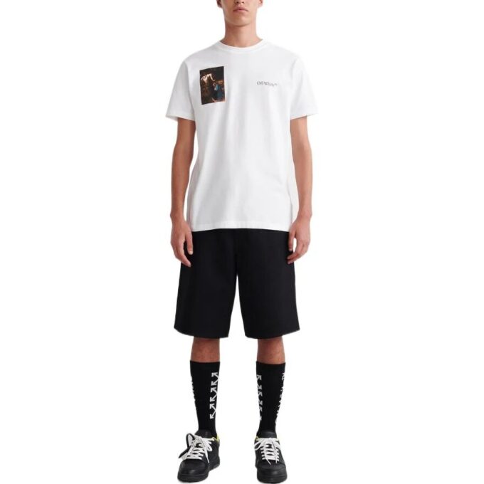 Off-White Men’ s SS22 Back Painting Printing Round Neck Short Sleeve White T-Shirt