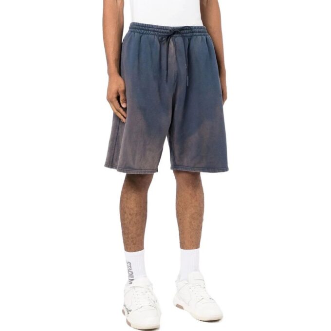 Off-White Men’ s SS22 Bleach Drawstring Lacing Straight Shorts Ordinary Version Blue