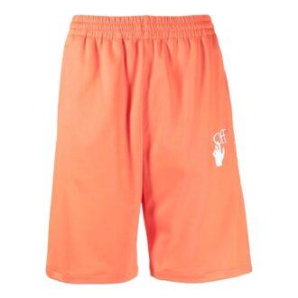 Off-White Men’ s SS22 Brand Logo Printing Elastic Waistband Straight Shorts Ordinary Version Orange