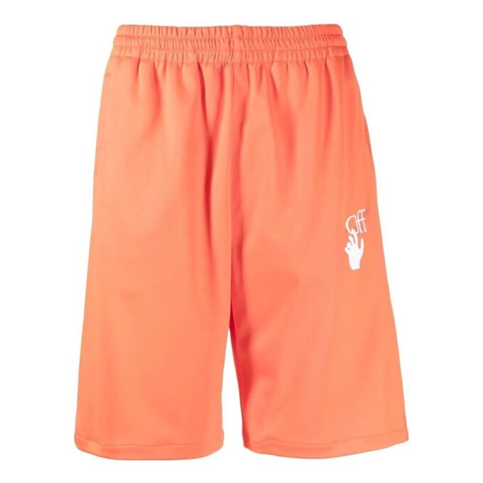 Off-White Men’ s SS22 Brand Logo Printing Elastic Waistband Straight Shorts Ordinary Version Orange