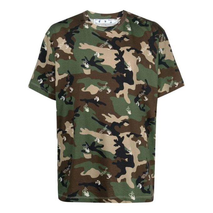 Off-White Men’ s SS22 Camouflage Pattern Round Neck Short Sleeve Version Green T-Shirt