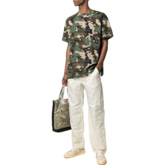Off-White Men’ s SS22 Camouflage Pattern Round Neck Short Sleeve Version Green T-Shirt