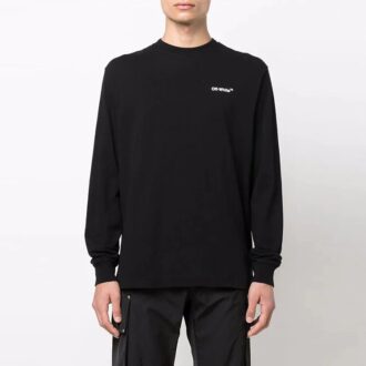 Off-White Men’ s SS22 Caravaggio Arrow Alphabet Long Sleeves Loose Fit Black T-Shirt