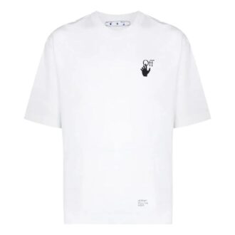 Off-White Men’ s SS22 Caravaggio Arrow Pattern Logo Printing Round Neck Short Sleeve White T-Shirt