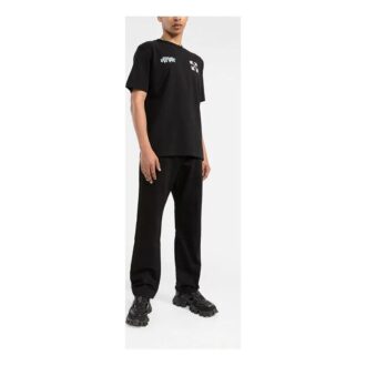 Off-White Men’ s SS22 Chest Classic Arrow Alphabet Printing Short Sleeve Black T-Shirt