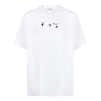 Off-White Men’ s SS22 Chest Printing Round Neck Pullover Short Sleeve White T-Shirt