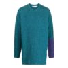 Off-White Men’ s SS22 Contrasting Colors Round Neck Knit Long Sleeves Wool Sweater Blue