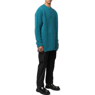 Off-White Men’ s SS22 Contrasting Colors Round Neck Knit Long Sleeves Wool Sweater Blue