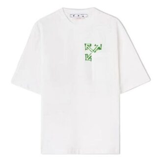Off-White Men’ s SS22 Diagonal Arrow Spray Painting Short Sleeve Loose Fit White T-Shirt