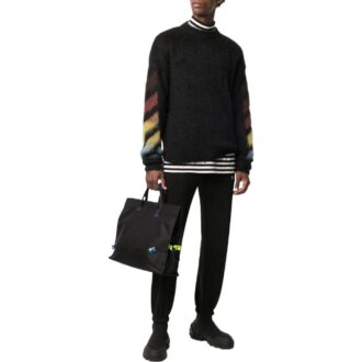 Off-White Men’ s SS22 Diagonal Stripes Bundle Feet Casual Sports Pants/Trousers/Joggers Version Black