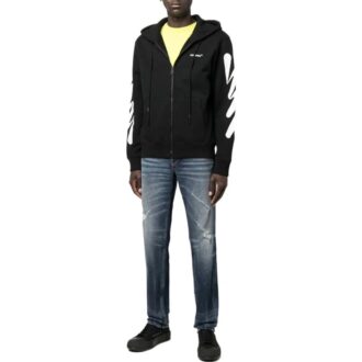 Off-White Men’ s SS22 Diagonal Stripes Printing Zipper Jacket Version Black