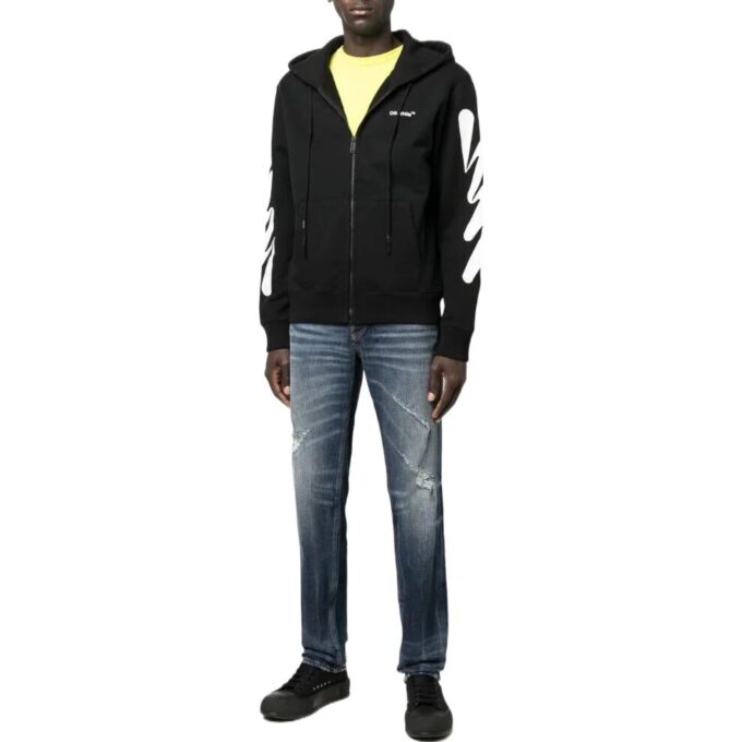 Off-White Men’ s SS22 Diagonal Stripes Printing Zipper Jacket Version Black