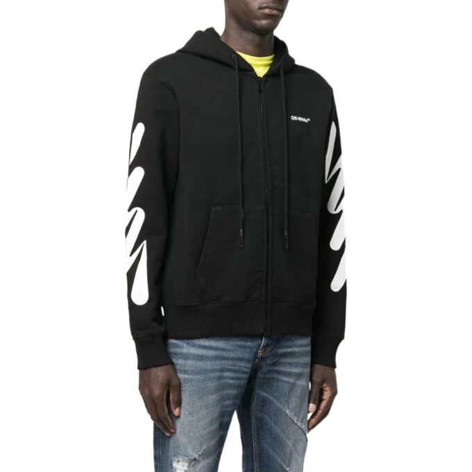Off-White Men’ s SS22 Diagonal Stripes Printing Zipper Jacket Version Black