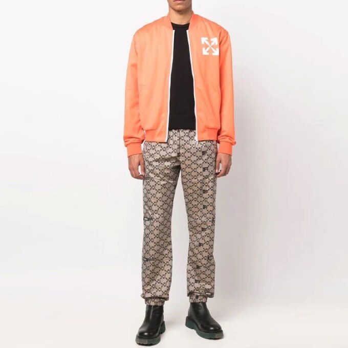 Off-White Men’ s SS22 Full Print Pattern Alphabet Sports Pants/Trousers/Joggers Beige