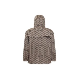 Off-White Men’ s SS22 Geometry Full Print Zipper Hooded Jacket Loose Fit Beige