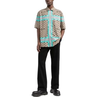 Off-White Men’ s SS22 Lapel Logo Printing Short Sleeve Version Beige Shirt