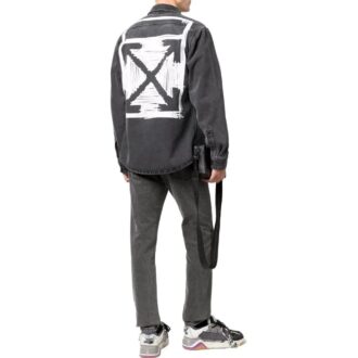 Off-White Men’ s SS22 Lapel Long Sleeves Denim Gray Shirt