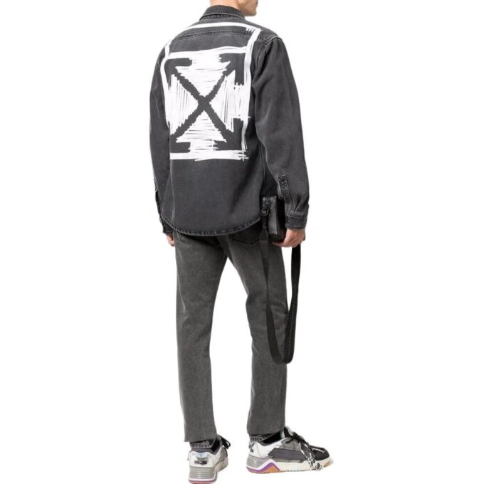 Off-White Men’ s SS22 Lapel Long Sleeves Denim Gray Shirt