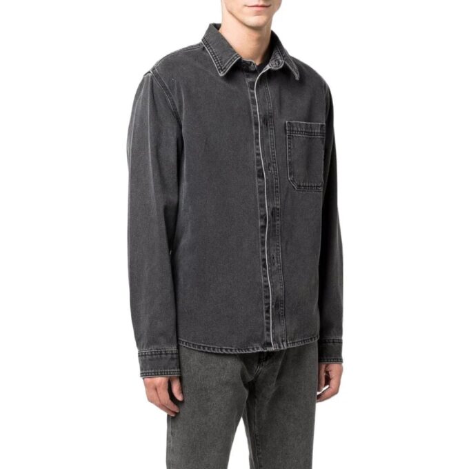 Off-White Men’ s SS22 Lapel Long Sleeves Denim Gray Shirt