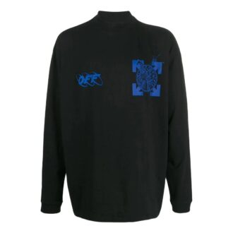 Off-White Men’ s SS22 Logo Arrow Printing Half Turtleneck Long Sleeves Black T-Shirt