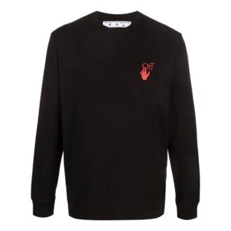 Off-White Men’ s SS22 Logo Arrow Printing Round Neck Pullover Long Sleeves Version Black