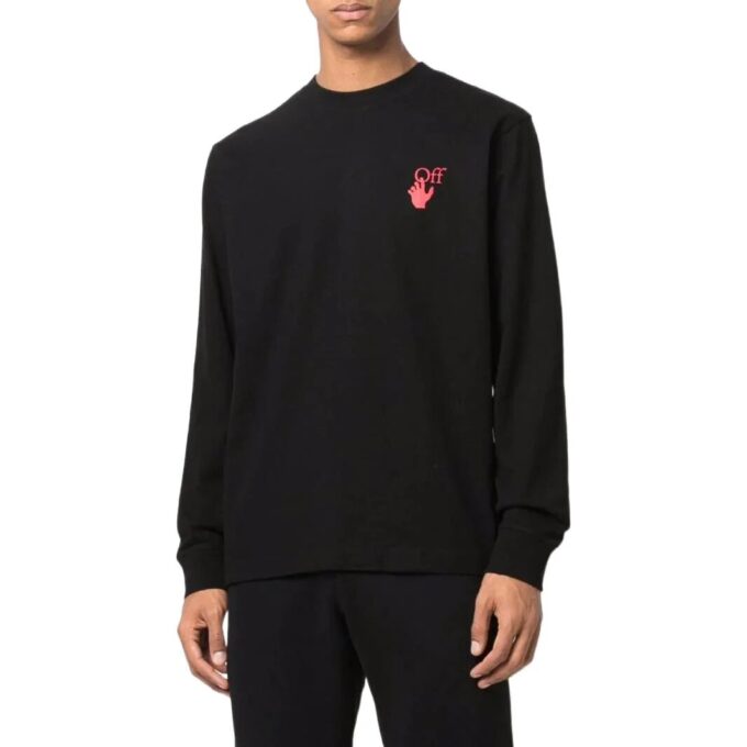 Off-White Men’ s SS22 Logo Arrow Printing Round Neck Pullover Long Sleeves Version Black