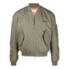 Off-White Men’ s SS22 Logo Embroidered Ribbed Collar Aviator Jacket Military Green