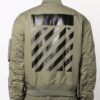 Off-White Men’ s SS22 Logo Embroidered Ribbed Collar Aviator Jacket Military Green