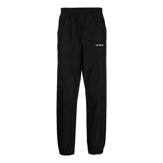 Off-White Men’ s SS22 Logo Printing Diagonal Stripes Bundle Feet Sports Pants/Trousers/Joggers Black