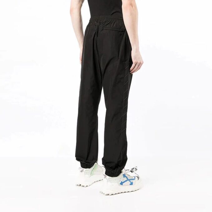 Off-White Men’ s SS22 Logo Printing Diagonal Stripes Bundle Feet Sports Pants/Trousers/Joggers Black