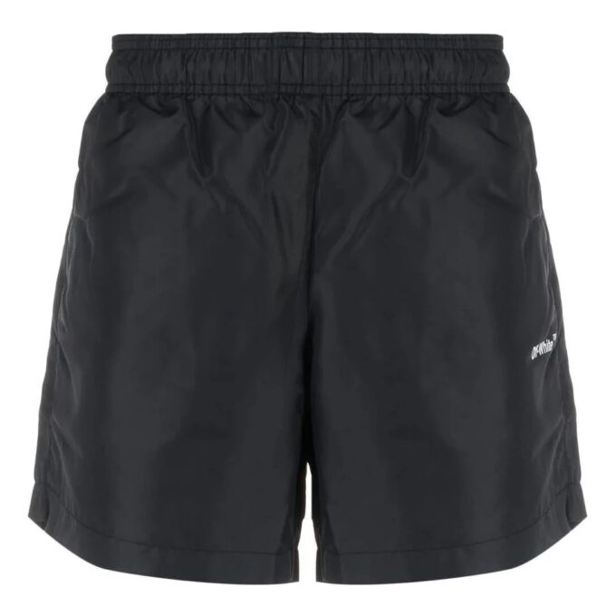 Off-White Men’ s SS22 Logo Printing Elastic Waistband Black Straight Shorts