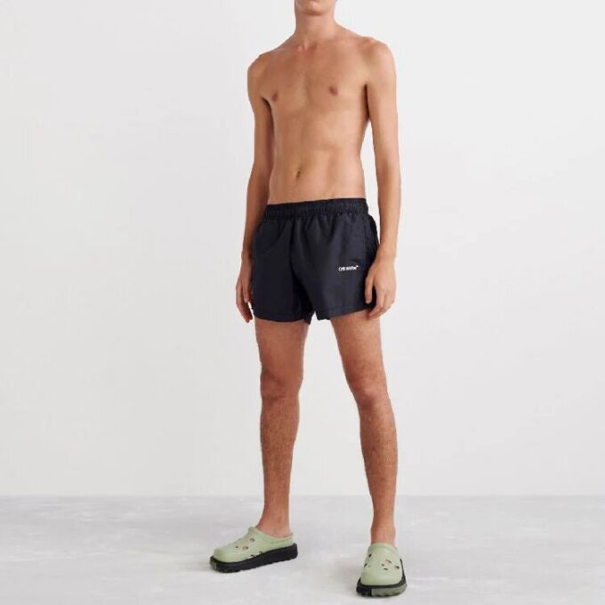 Off-White Men’ s SS22 Logo Printing Elastic Waistband Black Straight Shorts