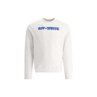 Off-White Men’ s SS22 Logo Printing Round Neck Pullover Hoodless Loose Fit White