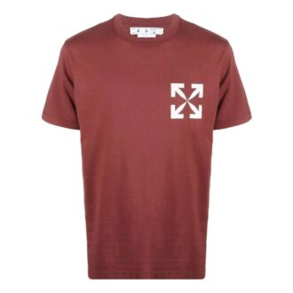 Off-White Men’ s SS22 Logo Printing Round Neck Short Sleeve Version Brick Red T-Shirt
