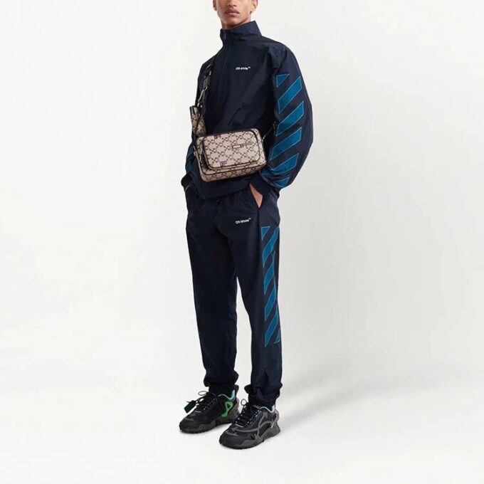 Off-White Men’ s SS22 Logo Stripe Printing Casual Sports Pants/Trousers/Joggers Navy Blue