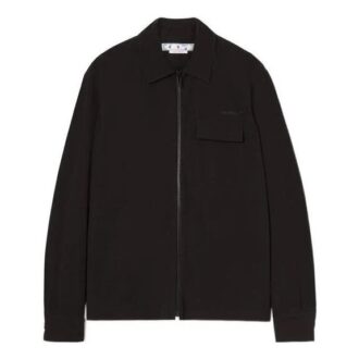 Off-White Men’ s SS22 Logo Twill Printing Solid Color Long Sleeves Version Black Shirt
