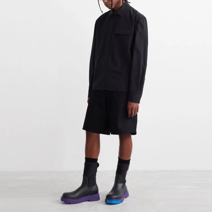 Off-White Men’ s SS22 Logo Twill Printing Solid Color Long Sleeves Version Black Shirt