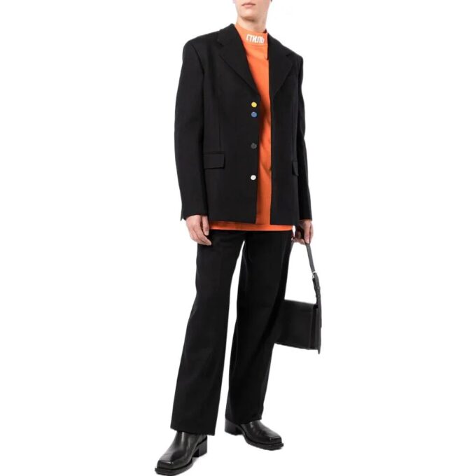 Off-White Men’ s SS22 Mid Waist Solid Color Straight Casual Pants/Trousers Version Black