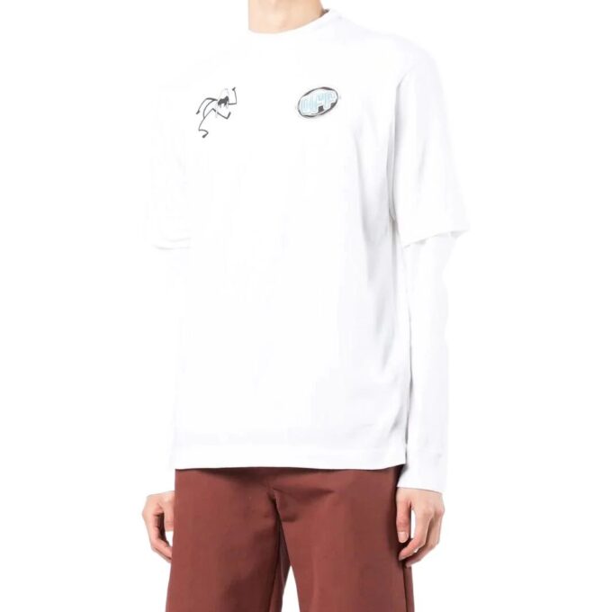 Off-White Men’ s SS22 Minimalistic Graffiti Printing Long Sleeves Version White T-Shirt