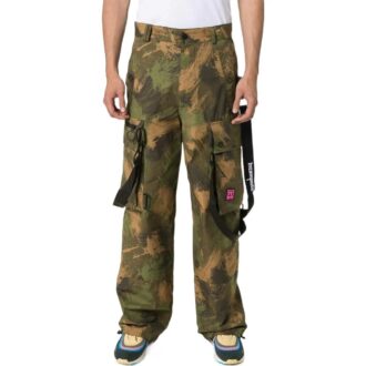 Off-White Men’ s SS22 Pattern Printing Cargo Casual Pants/Trousers Loose Fit Green
