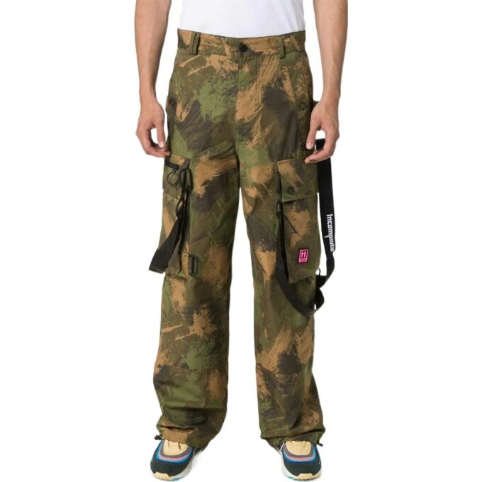 Off-White Men’ s SS22 Pattern Printing Cargo Casual Pants/Trousers Loose Fit Green