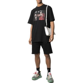Off-White Men’ s SS22 Pattern Round Neck Short Sleeve Version Black T-Shirt