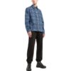 Off-White Men’ s SS22 Plaid Back Logo Printing Single Breasted Long Sleeves Ordinary Version Blue Shirt