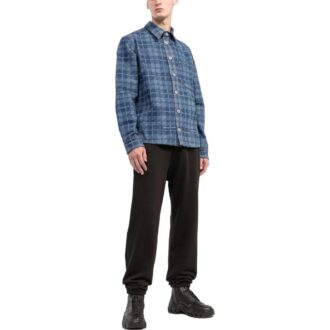 Off-White Men’ s SS22 Plaid Back Logo Printing Single Breasted Long Sleeves Ordinary Version Blue Shirt